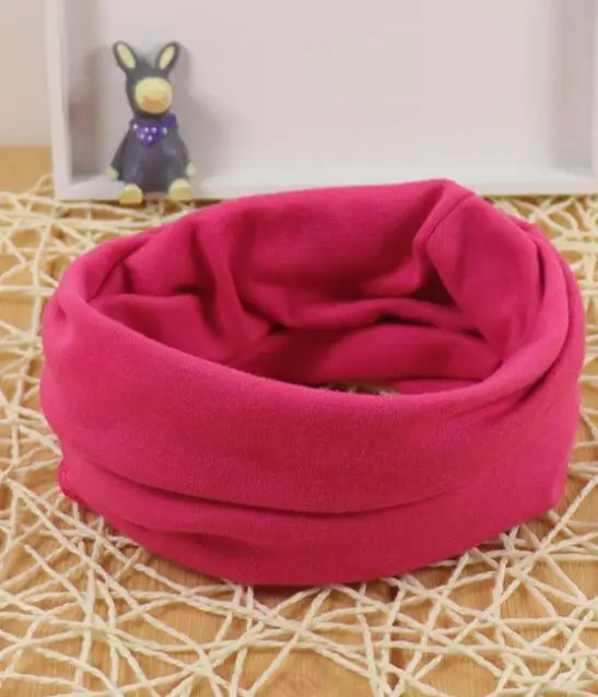 Модный разноцветный Детский Теплый хлопковый шарф, шаль, осенне-зимний шейный платок с круглым вырезом, Детские шарфы в стиле хип-хоп - Цвет: Розово-красный