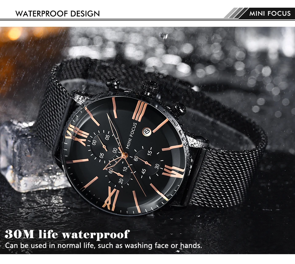 Мини фокус модные повседневное мужские часы кварцевые часы водостойкий бизнес многофункциональный хронограф с сетчатым ремешком Relogio Masculino