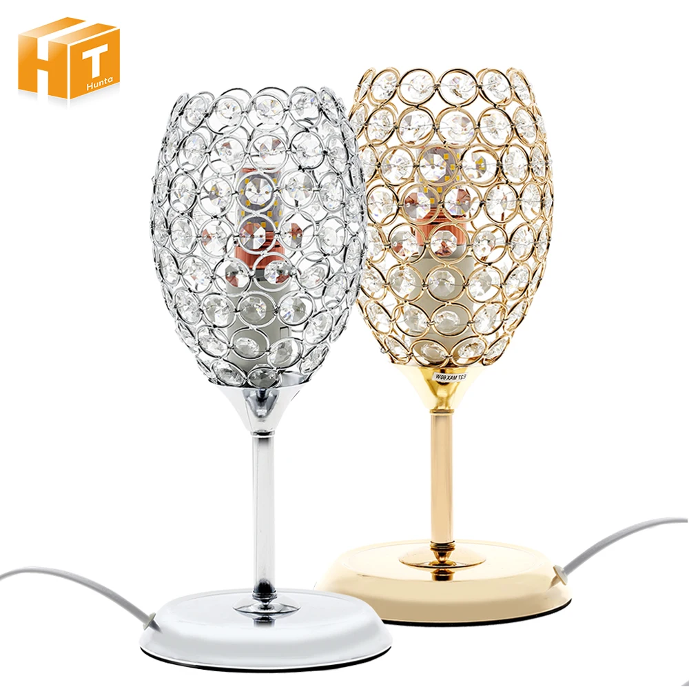 Romantic Luxury Bedside LED Table Lamps Crystal Wine Glass Desk Lamp Living Room Bedroom Decor Lighting