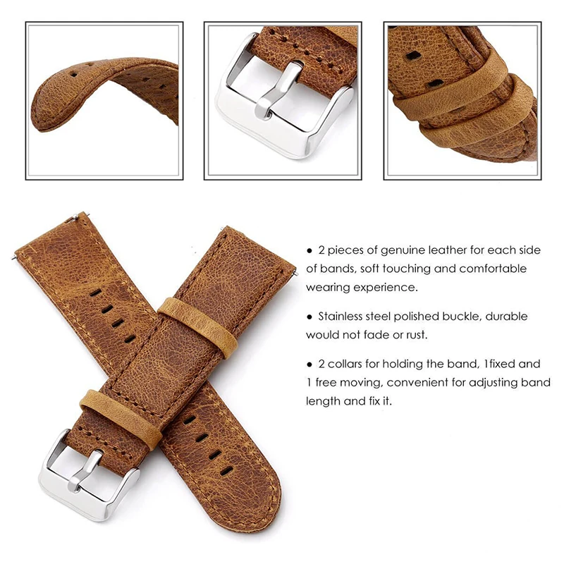 Crazy Horse Leather Strap Replacement Watch Band With Quick Release Spring Pin for Samsung Gear S3 For Huami Amazfit Stratos 2 (3)