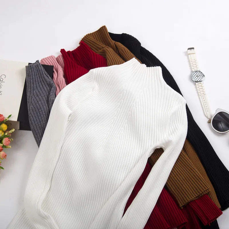 Women Fashion Sweater 2019 New Autumn Winter Gray Red Black Tops Women Knitted Pullovers Long Sleeve Shirt Female Brand Clothing