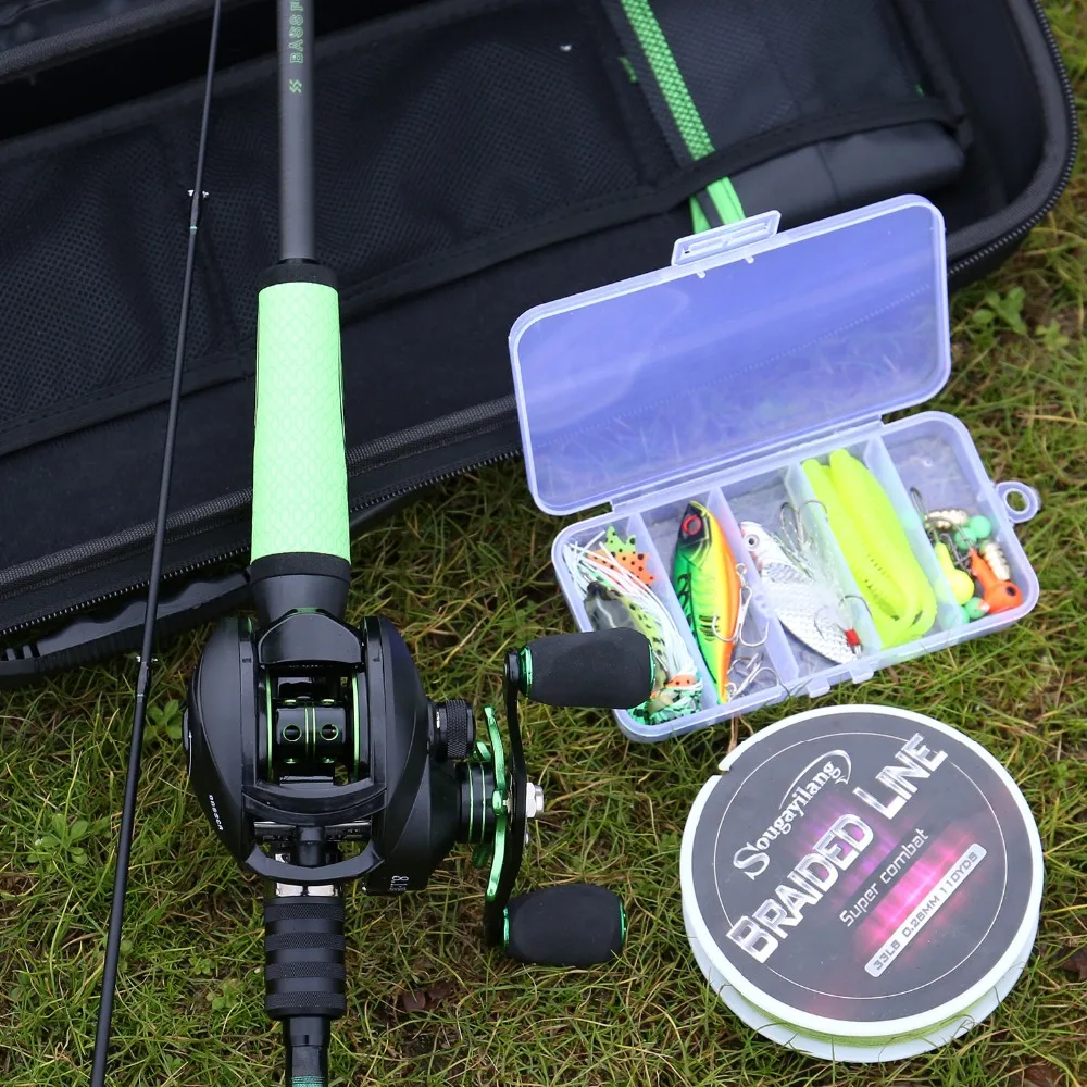Potência de Fibra Sougayilang Seção Carbono Baitcsting Haste Kit Completo Conjunto Carretel Fundição 100 Linha Pesca Iscas Ganchos Gabarito Cabeça 4 m 23 Esporte e Lazer