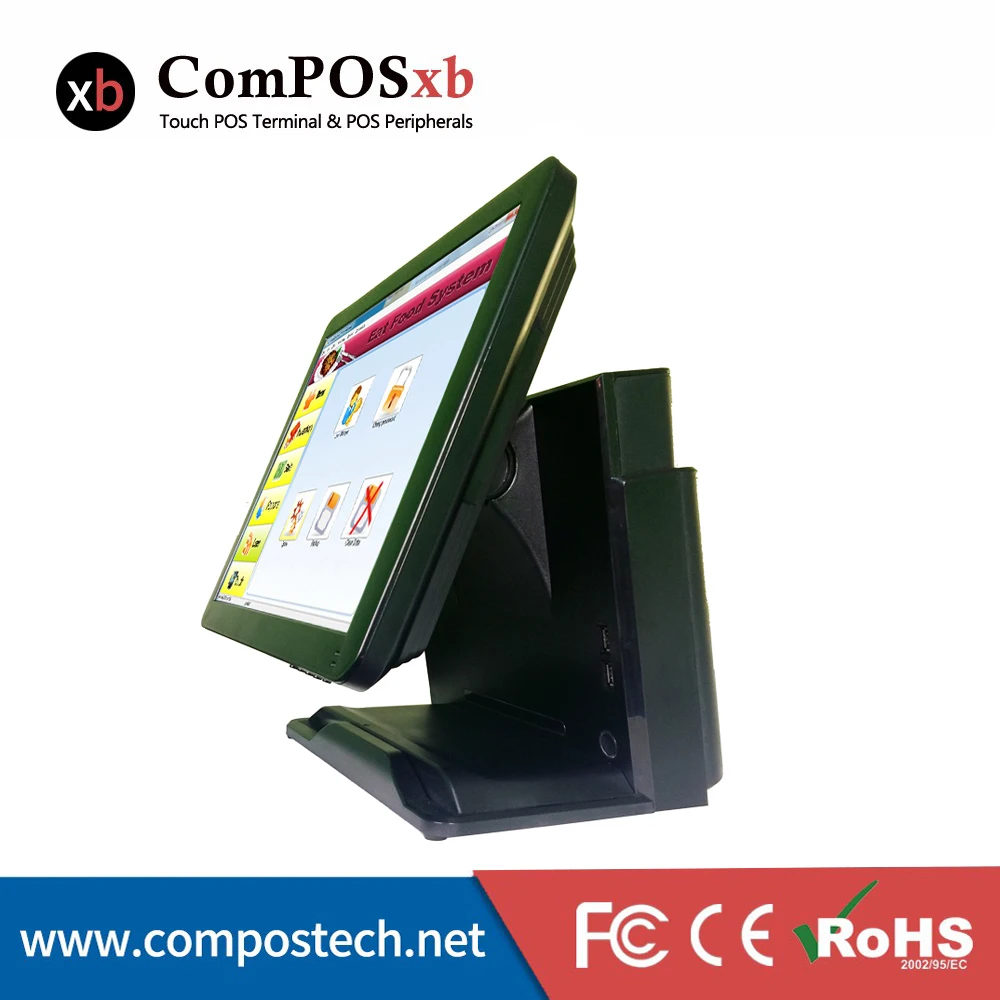 

15" All in One Touch Screen POS Terminal With Card reader And VFD Customer Display Black/White Color For Options