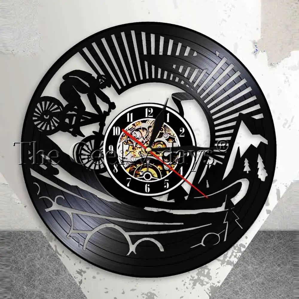 Mountain Biker Wall Art Wall Clock Dirt Bike Bicycle Vintage Vinyl