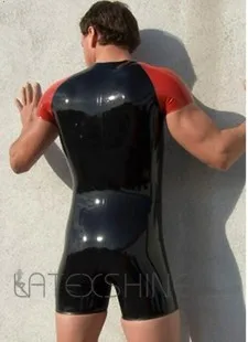 sexy-mens-short-sleeve-latex-bodysuits-rubber-shorts-tights