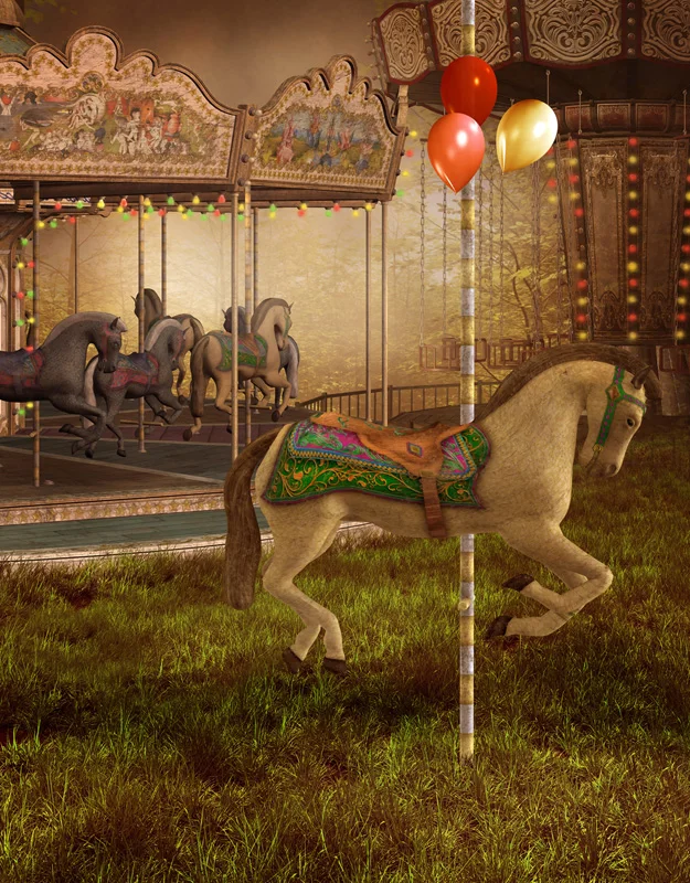 

Vinyl cloth carousel horse balloons amusement park photography backdrops for children kids photo studio portrait backgrounds