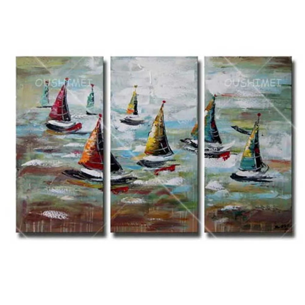 

Hand Painted Modern Abstract Wall Artwork Seascape Oil Painting on Canvas Handmade Boats Sailing Landscape Home Decor Pictures