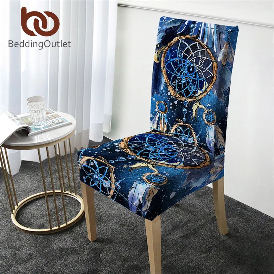 

BeddingOutlet Dreamcatcher Chair Cover Blue Spandex Anti-dirty Slipcover Boho Restaurant Seat Case Stretch Cover copri sedia
