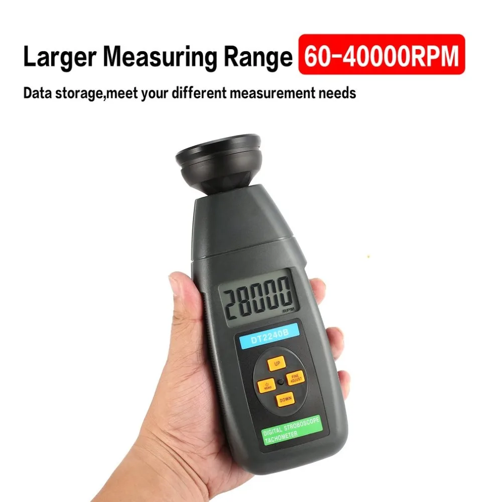 

DT2239B Digital LCD Non-Contact Flash Stroboscope Tachometer Photoelectric Revolution Meter Speedometer Tester 60~19999RPM