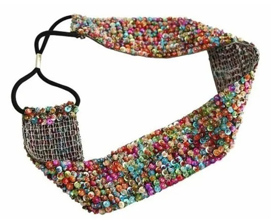 

Wholesale and Retail Europe style handmade sequin elastic headband hairband hiar accessory black champagne multi-red 3.5cm 6pcs