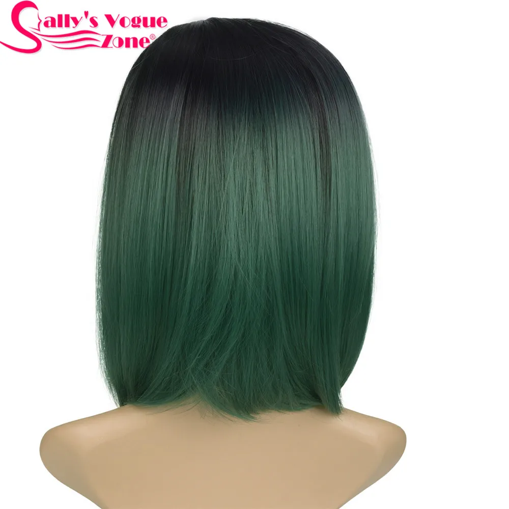 Зеленый Sallyhair высокая температура синтетический короткий Омбре черный изумрудно-зеленый цвет прямой боб парик - Цвет: Зеленый