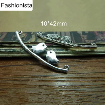 

Fashionista 60pcs Vintage Silver/Bronze Two Birds Standing On the Branch Metal Connectors,10*42mm,Handmade Craft Jewel Findings