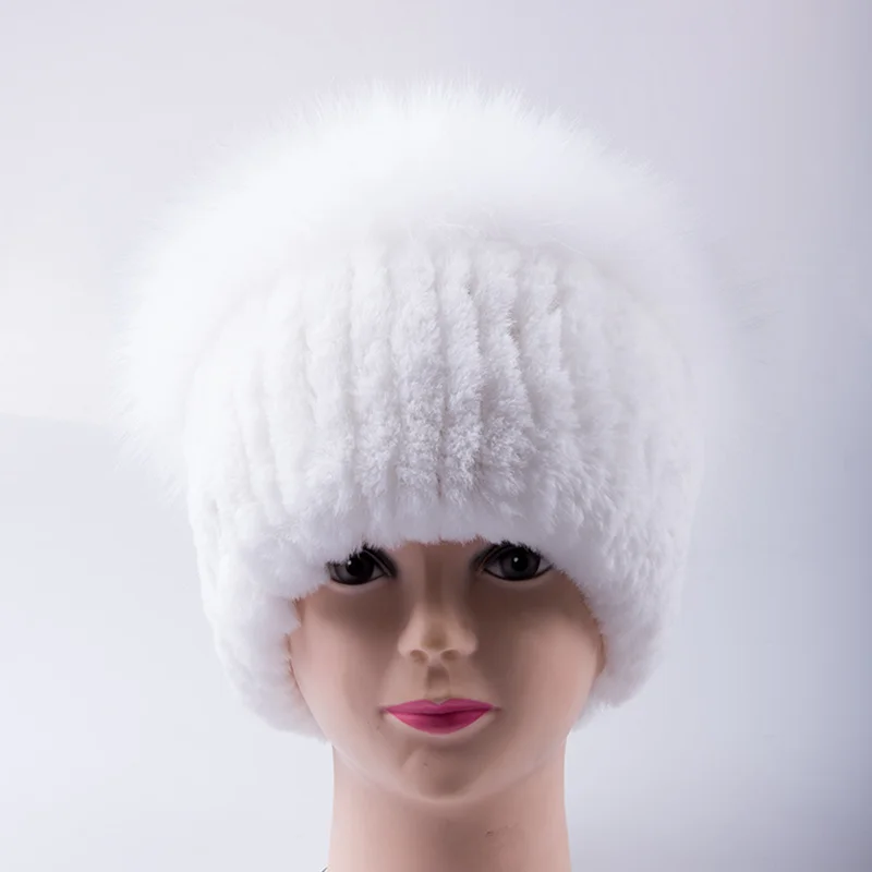 Ручная работа, русские женские меховые шапочки с натуральным Кроликом, шапочки, шапки с лисьим мехом, зимние женские теплые шапки, модный головной убор, LF4303 - Цвет: White