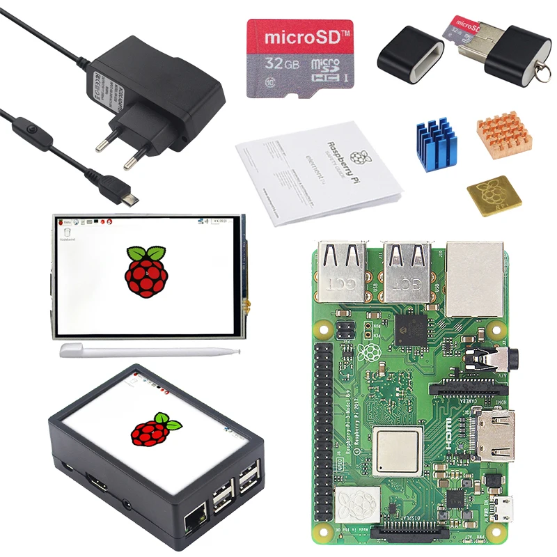 Günstige Raspberry Pi 3 Modell B Plus + ABS Fall Gehäuse + 3,5 zoll Touch screen LCD + Netzteil Adapter für Raspberry Pi 3B Plus
