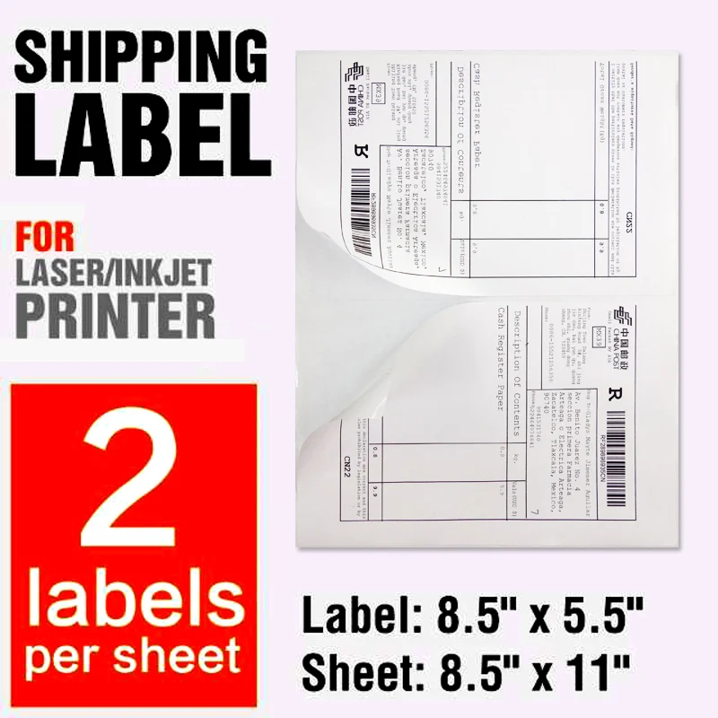 JETLAND Half Sheet Self Adhesive Shipping Labels for Laser & Inkjet Printers (50 Sheets100 Labels) 5.5x8.5 inchesWhite Pack