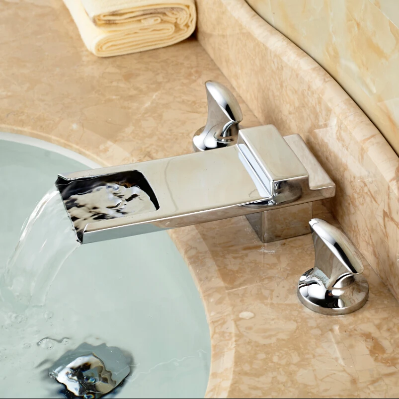 Good Quality Two Cristal Handles Bathroom Sink Bain Faucet Waterfall Vanity Sink Mixer Taps Chrome Finish