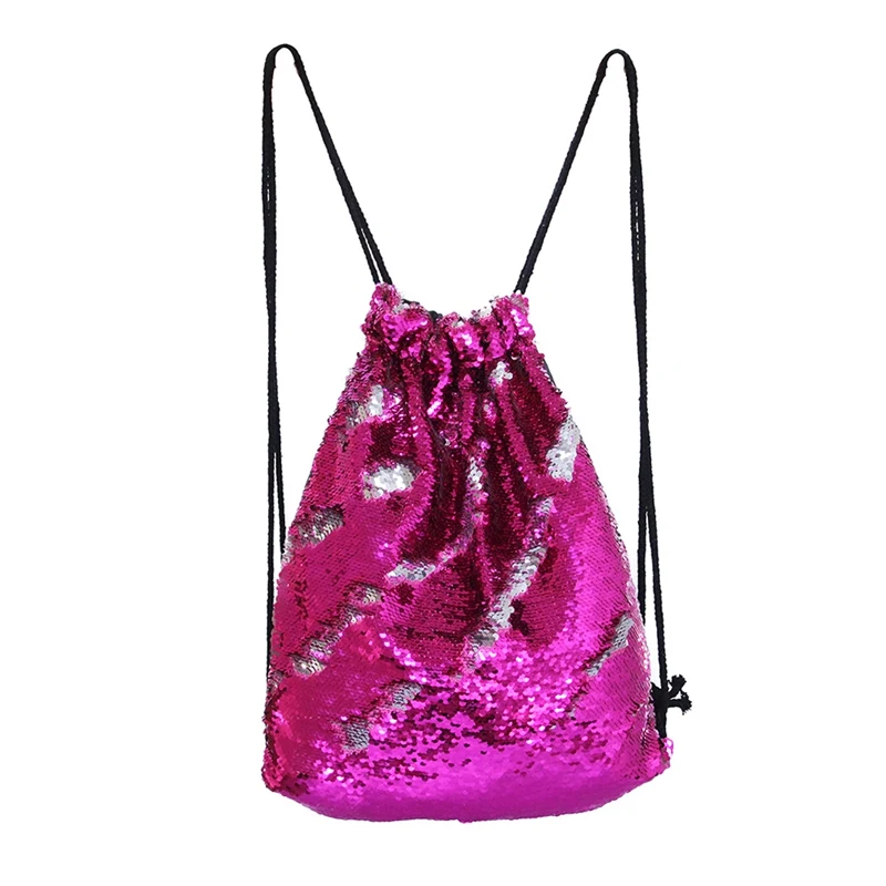

Drawstring Storage Bag Strap Panelled Reversibl Double Color Sequins Women Shoulder Bag Straps Backpack Home Bolsas Feminina D30