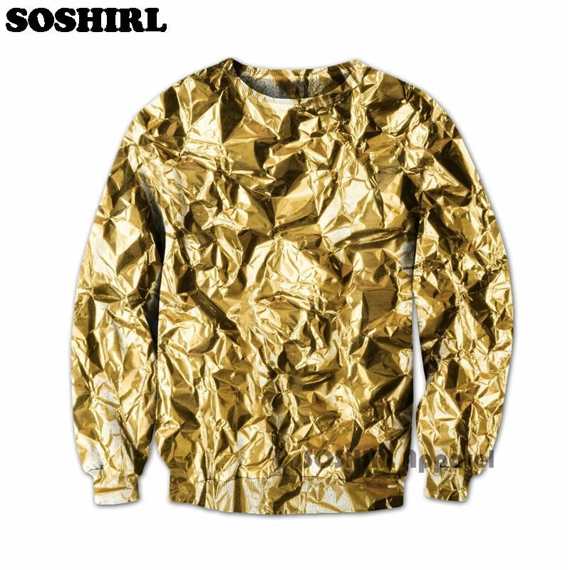 

SOSHIRL 3D Golden Tin Foil Sweatshirt Spring Autumn New Unisex Casual Hoodies Sweatshirt Hipster Hip Hop Tops Dropship