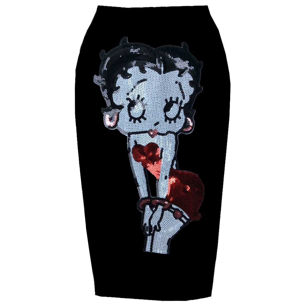 Одежда в стиле панк-рок, готика, летняя вышитая нашивка Betty Boop, винтажная юбка-карандаш, черные летние женские юбки с высокой талией