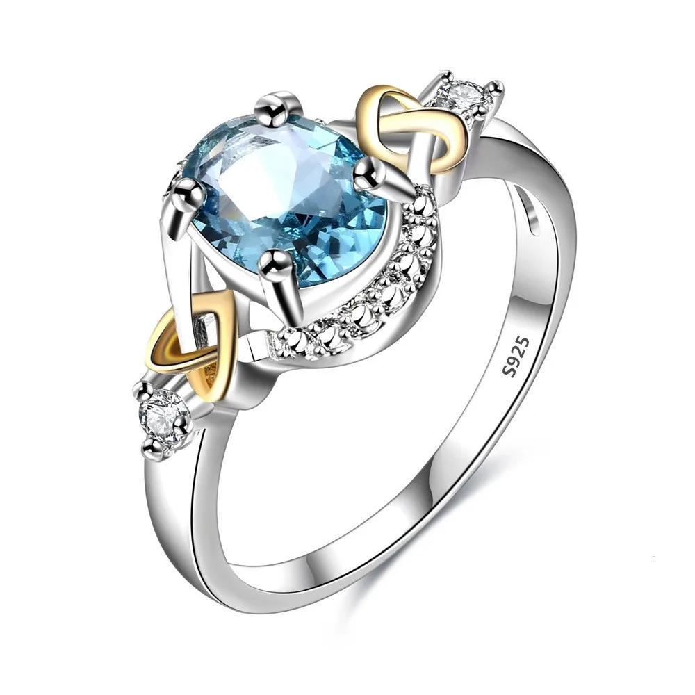 Изысканное ювелирное изделие, обручальные кольца для женщин, Стерлинговое Серебро, 925 фианит, голубой овальный камень, обручальное кольцо, Anillos Mujer, вечерние, подарок