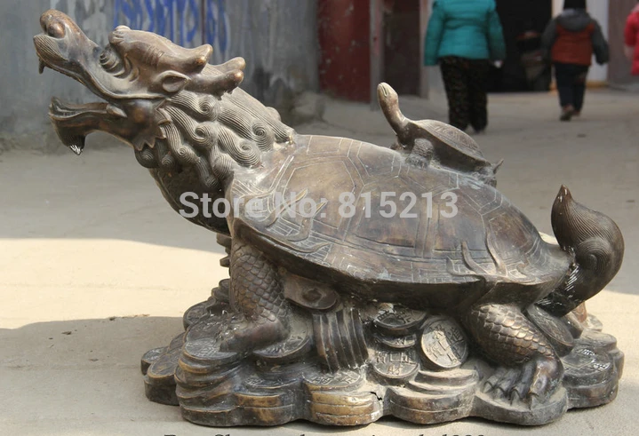 

bi001275 38 Larger Chinese Bronze Wealth mother and son Dragon tortoise Turtle Statue