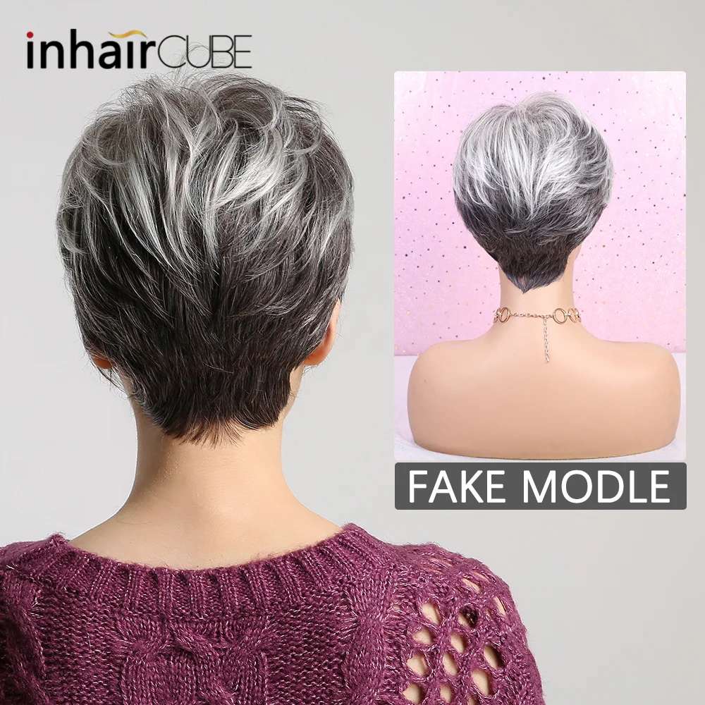 Inhair Cube 10 дюймов 50% человеческие волосы синтетические женские парики натуральные