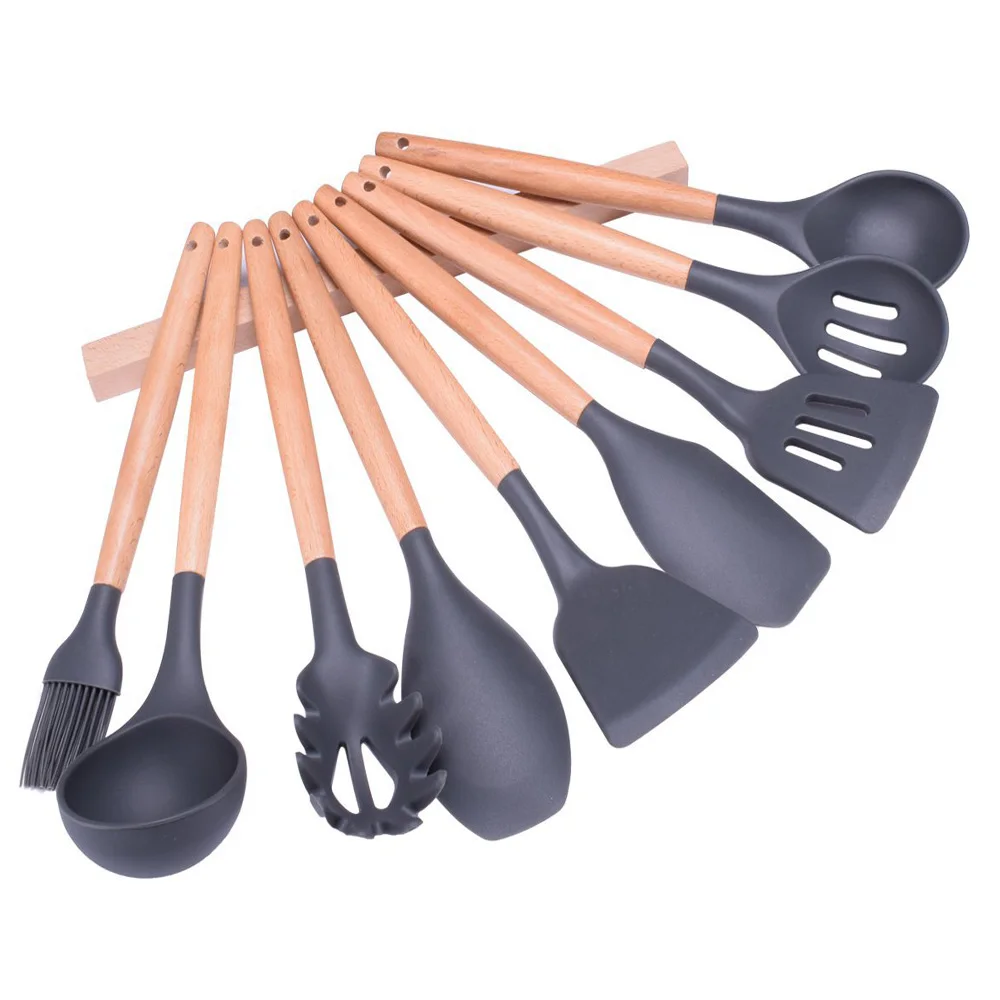 

Wood Handle Silicone Nonstick Kitchen Utensil Set for Cooking Gadgets Cooking Utensils Set with Bamboo Wood Handles Cookware
