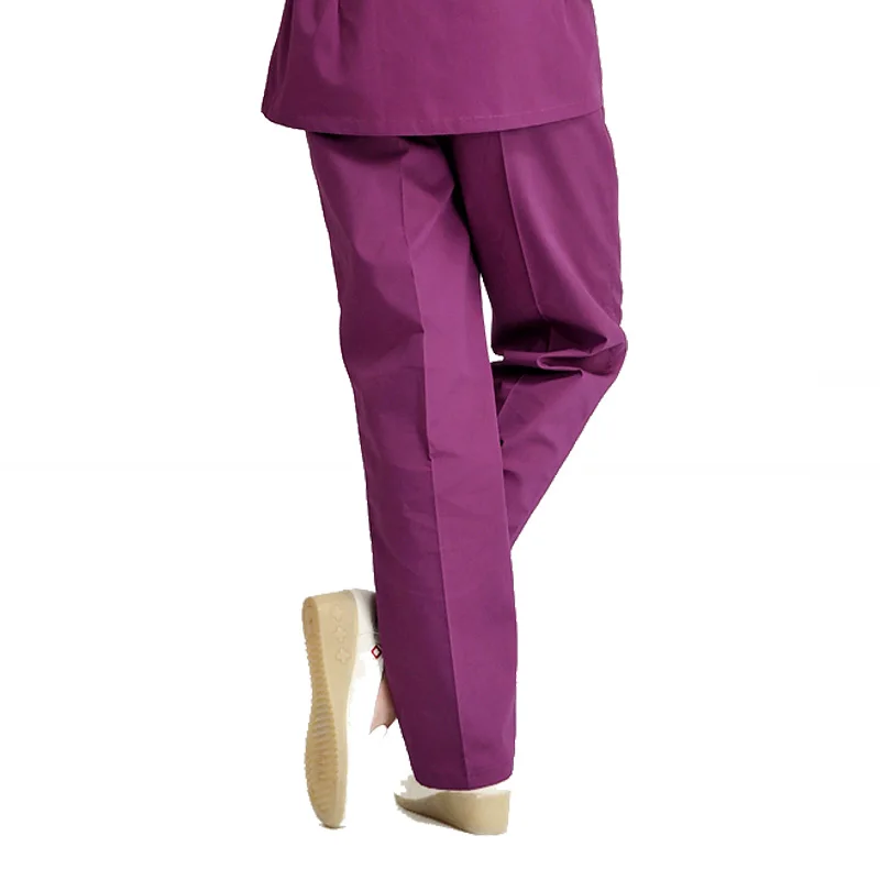 Женская модная медицинская униформа из чистого хлопка, цветная блокирующая v-образная горловина, рубашка или брюки с эластичным поясом и кулиской - Цвет: purple PANTS