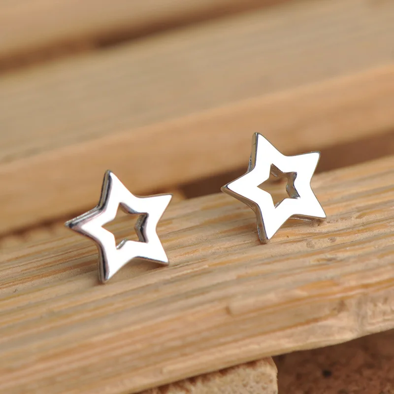Real 925 sterling silver sparkling star earrings in stud earrings diy