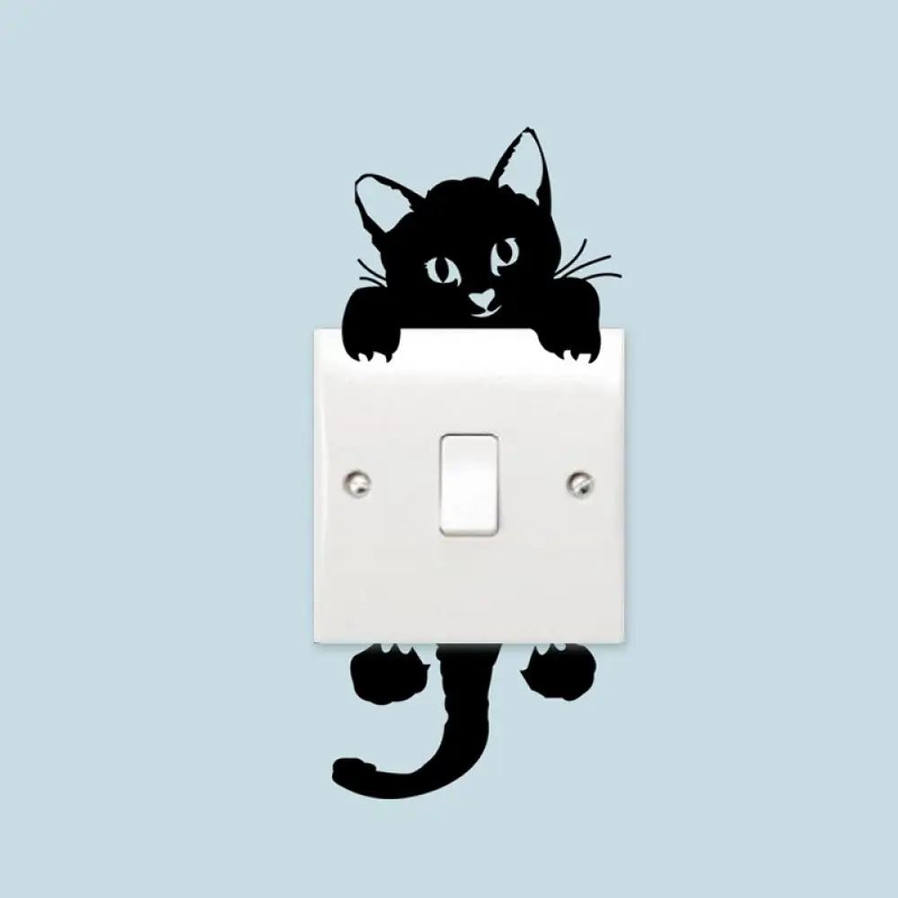 Us 0 64 10 Off 1pc Diy Funny Cute Cat Switch Stickers Wall Stickers Home Decoration Bedroom Parlor Decor In Wall Stickers From Home Garden On