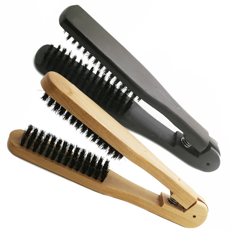 Cepillos para alisar el cabello, peine de doble cara con forma de V,  abrazadera de cerdas de jabalí, peine con mango de madera, estilo U1171,  envío directo|Peines| - AliExpress