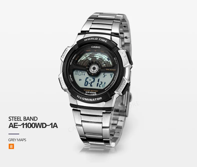CASIO Watch AE-1100W-1A Цифровой Мужчины Лучшие Продажи Силиконовый Ремешок Мужчины Спортивные Часы Водонепроницаемые Relogio Masculino Плавать Вселенной Время