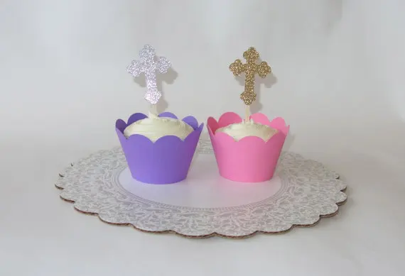 Paillettes Croix Bapteme Cupcake Toppers Mariage Anniversaire Mariee Bebe Douche Bachelorette Fete Gateau Toppr Nourriture Pics Aliexpress