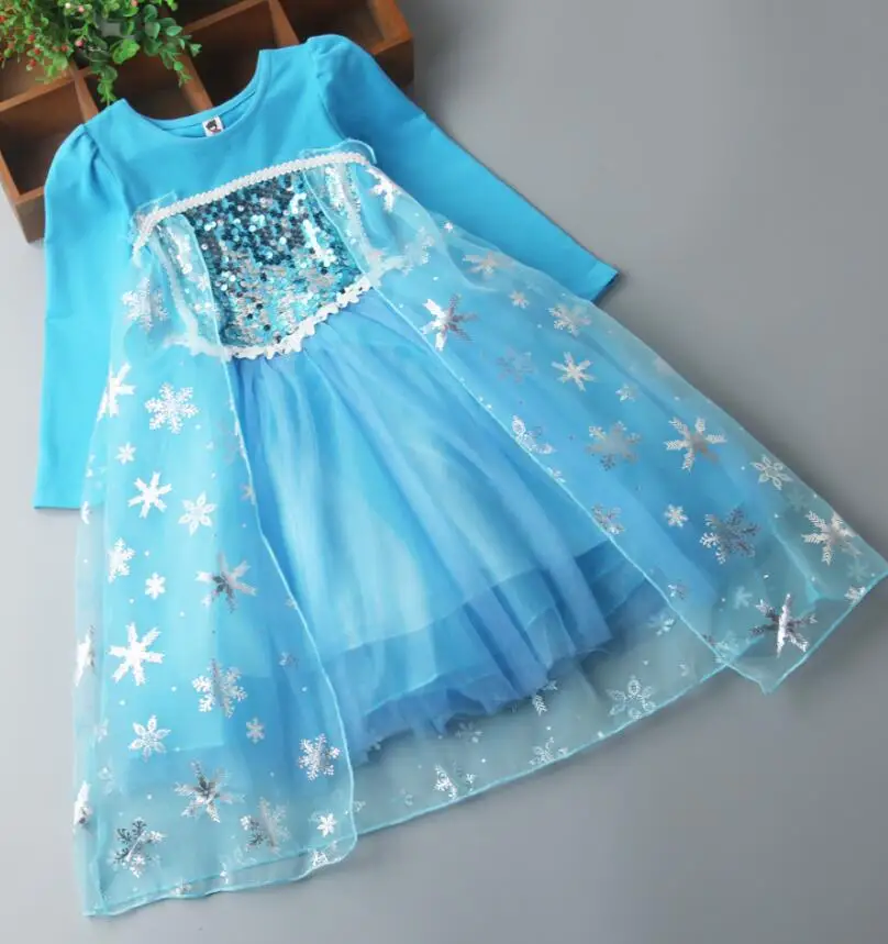 Весна осень девушка одежда детская одежда Эльзы для девочек платья принцессы для маленьких девочек хлопок праздничное платье для От 3 до 9 лет дети