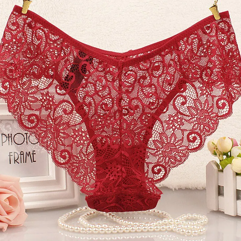 

Full Lace Panties Women Mid Waist Panties Woman High-Crotch Transparent Floral Bow Soft Briefs Lace Underwear Hit