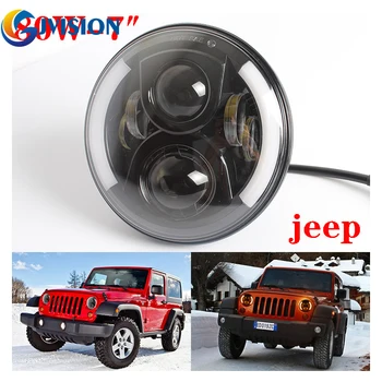 

7" Inch Round 60W Hi/Lo Beam LED Halo Headlights Bulb Lamp For Jeep Wrangler JK TJ LJ Hummer H1 H2 LED Headlamp Projector DRL