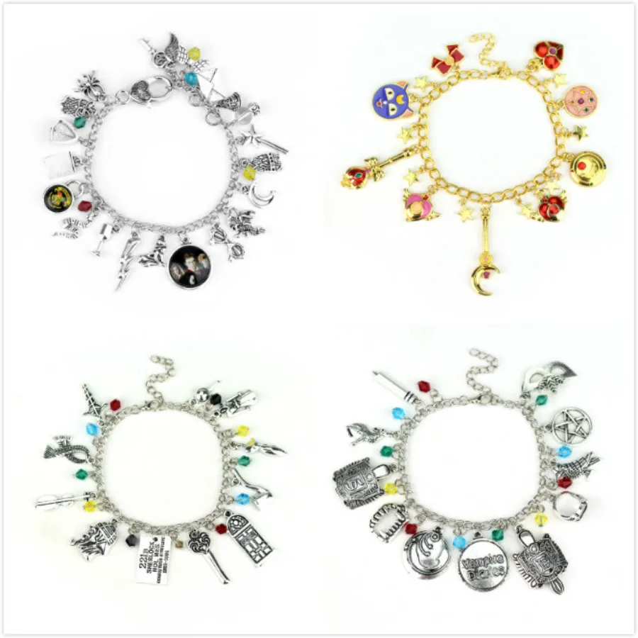 

4 Style New arrival Anime Sailor moon charm bracelets Movie 221B Sherlock Vampire Diaries bracelets bangles