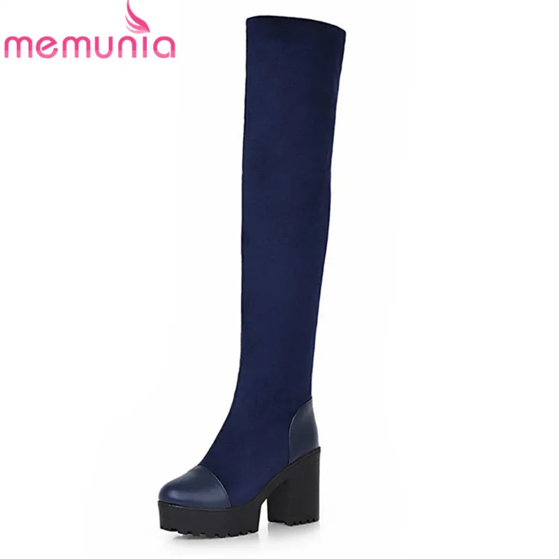 

MEMUNIA 2018 new arrival thigh high boots women slip on autumn winter boots round toe platform boots elegant high heels shoes