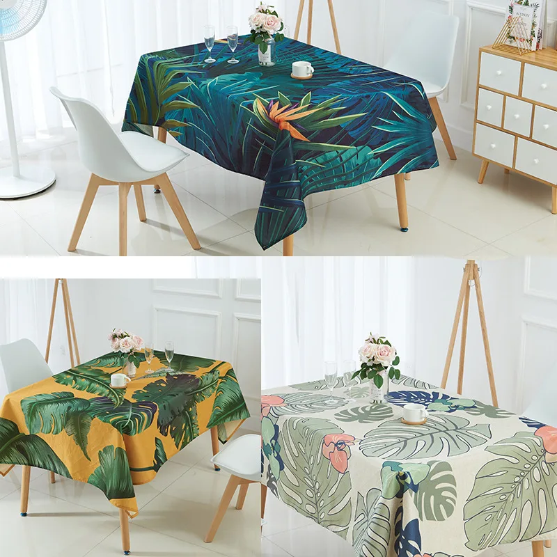 

Nordic tropical green plant linen waterproof tablecloth palm leaf tea table cloth round tablecloth serape coffe table
