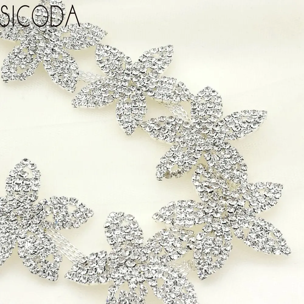 

SICODA 45cm Clear Rhinestone Applique For Wedding Dresses silver Trim Rhinestone Crystal Sew On Garment 4cm star chain Patches