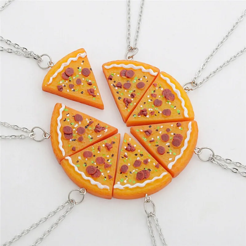 

1pcs Pizza Pendant Necklaces Keychain Best Friends Forever Necklace NEW Keyring Family Friendship Jewelry Gift Hot Sale