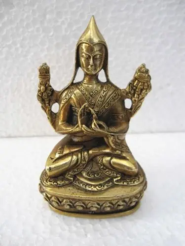 

Brass Little Tsongkahpa Guru Buddha Tibet Bronze Statue Figurine