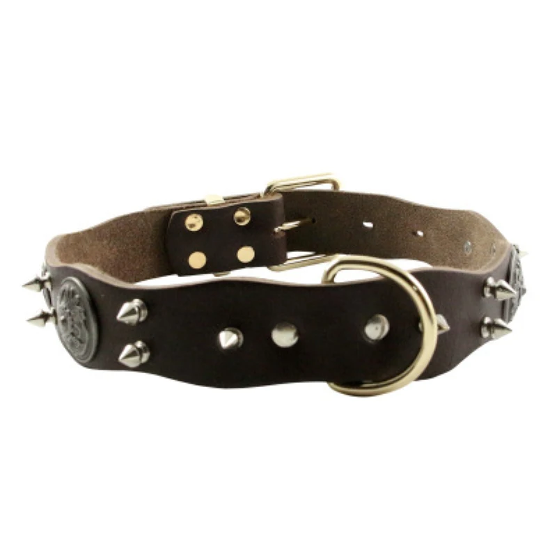 

Durable Dog Collar Genuine Leather Punk Rivet Spiked Pet Collar Neck Buckle for Medium Large Dog Labrador Supplies Anti-bite