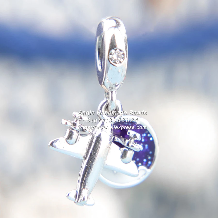 

2019 Summer Release Sterling Silver Propeller Plane Dangle Charm With Enamel & Clear CZ Pendant Charm Fits DIY European Bracelet