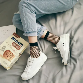 

New Sexy Women Black Net Lace Ankle Sock Summer Soft Retro Socks Comfy Silk Fishnet Elastic Mesh Knit Ladies Hollow Out Socks