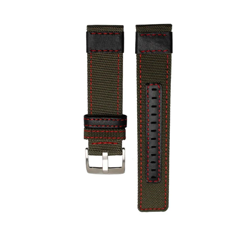 Водонепроницаемый нейлоновый ремешок для часов 22 24 мм ремешок для наручных часов нижняя часть из натуральной кожи ремешок для часов сухой и удобный нейлоновый ремешок - Цвет ремешка: armygreen red silver