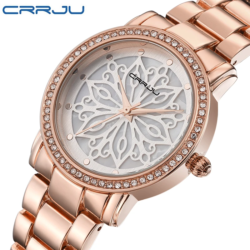 CRRJU luxury Dress Brand Fashion Watch Woman Ladies Rose gold Diamond relogio feminino Dress