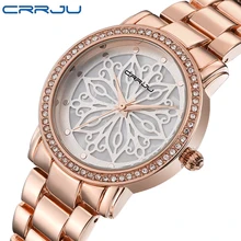 CRRJU de luxe Robe Marque De Mode Montre Femme Dames or Rose Diamant relogio feminino Robe Horloge femelle relojes mujer 2016 Nouveau