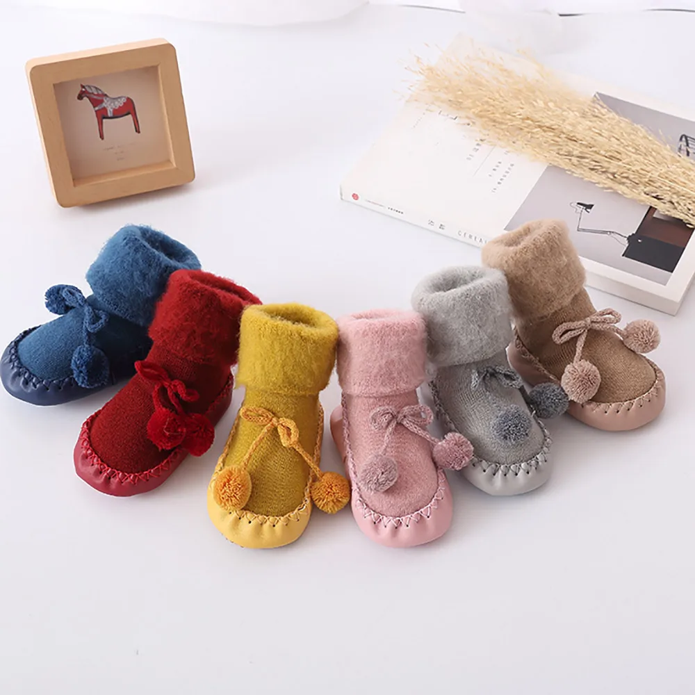 Infant Baby Boys Girls Solid Knit Floor Socks Toddler Kids Winter Warm Cotton Floor Socks Children Anti-Slip Fashion Step Socks