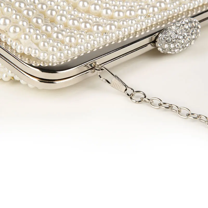 Luxy Moon Beige Beaded Bridal Clutch Bag for Wedding Chain Detail View